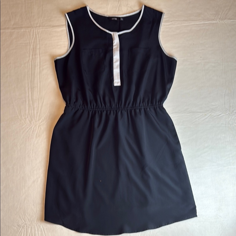 Apt. 9 Black White Zip Front Pockets Lined Sleeveless Mini Sundress Size L